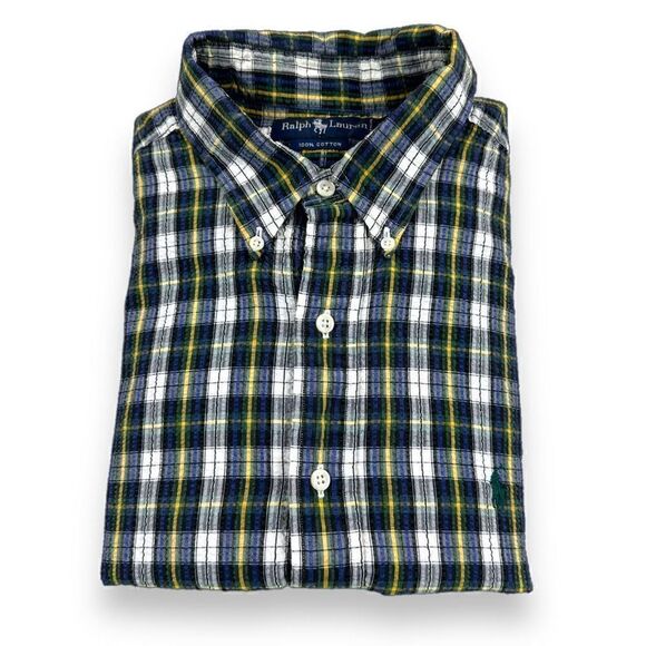 Ralph Lauren Shirt Mens Extra Large XL Plaid Long Sleeve Seersucker Button Down - Picture 1 of 11